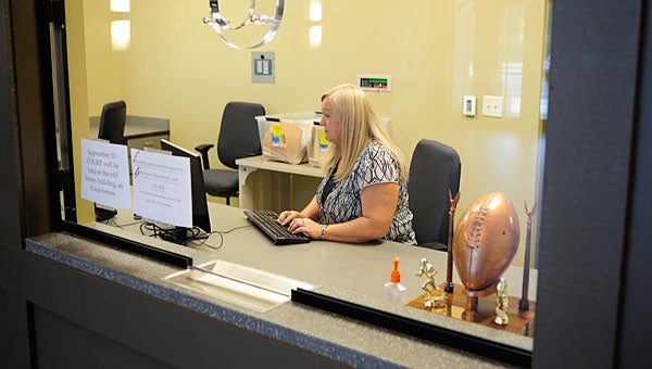 Sherry Stevenson works at her desk in the new courthouse area of the Alabaster City Hall on Sept. 24. The first public meetings at the new building are scheduled to begin in October. (Reporter Photo/Jon Goering)