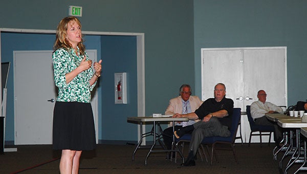 Dodgen Security Consulting owner Carol Dodgen, left, speaks to local church leaders during a Sept. 19 seminar at the First Baptist Pelham Annex building. (Reporter Photo/Neal Wagner)
