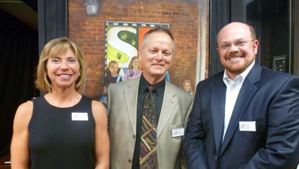 Shelby County Arts Council founder Terri Sullivan, Executive Director Bruce Andrews and SCAC Board of Directors President Kevin Gustin at the SCAC Capital Campaign launch party.