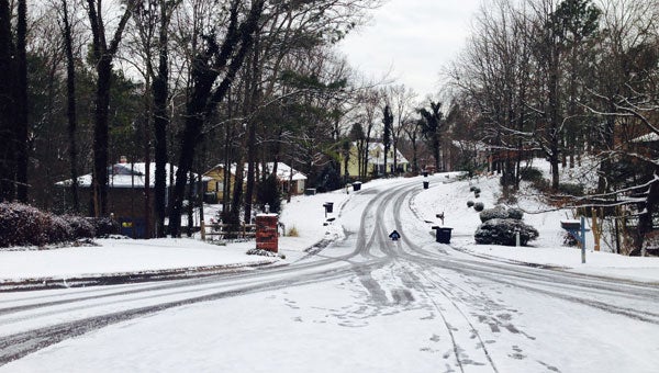 Snow covered streets and yards in the Meadow Brook neighborhood in North Shelby. (contributed)