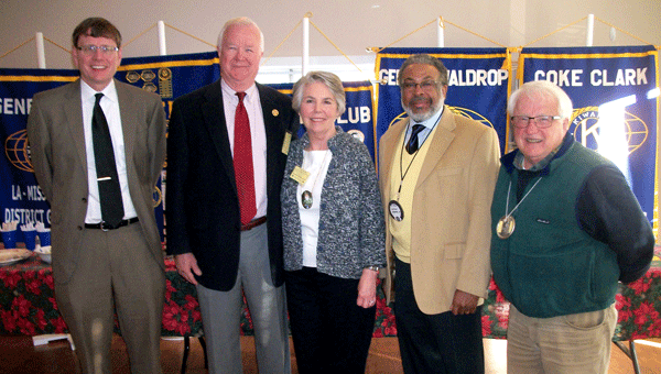 Helena Kiwanis Club President Dan Dearing, (left) with guest speaker Sheriff Chris Curry and wife, Pam are pictured here with vice president Luther Jarmon and Gerald Waldrop.