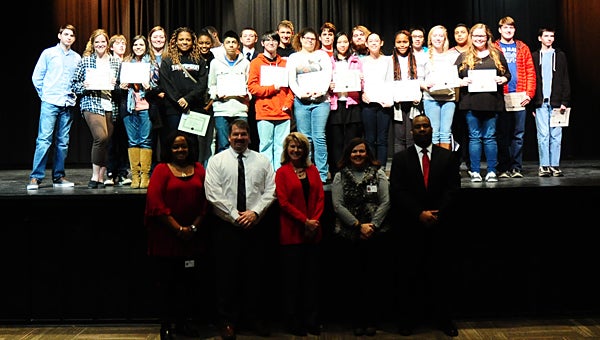 Thompson High School recognized 44 students for perfect first-semester attendance during a Jan. 28 ceremony in the school's auditorium. (Reporter Photo/Neal Wagner)