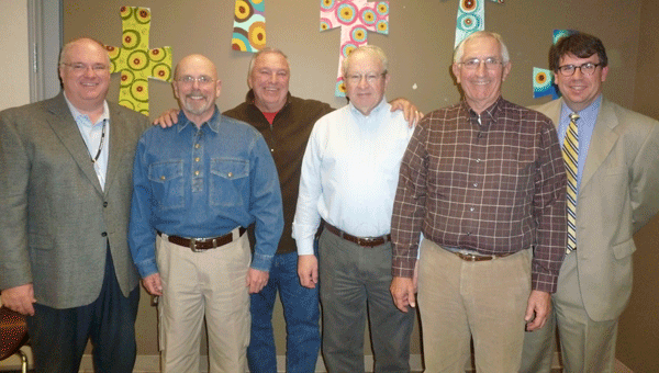 The planning committee for the Mayor's Breakfast for Scouting, Shelby District, meet at Columbiana United Methodist Church where the fundraiser will be held on March 9 at 7:30 a.m. Pictured are: Stan Brown, Dan Hedrick, Mayor Stancil Handley, Jack Mundy, Chairman Evan Major and Shelby Boy Scout District Executive Jay Elliott. Not pictured are Randy Fuller, Tom Ferguson, Corley Ellis, Dan Head and Bill Justice. (Contributed)