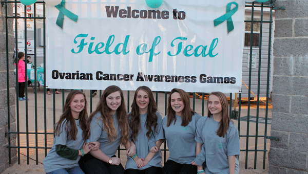 Diamond Dolls Sydney Oyler, Lindsey Turner, Brianna Duke, Katelyn Kramer and Aryanna Oyler were a few of many students, businesses and families who supported the PHS Baseball Ovarian Cancer Awareness Tournament at PHS. (Contributed)