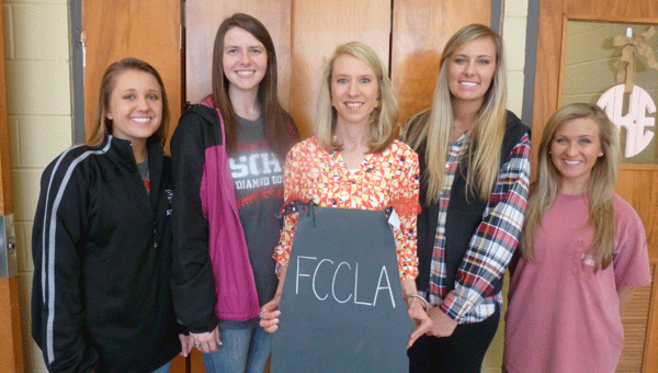 SCHS FCCLA (Family Career and Community Leaders of America) officers with teacher and representative Alana Ray plan the first 5 Shades of Hunger 5k Color Run for April 18. Left to right:  SCHS FCCCA Officers: Historian Summer Hall, President Amber Kelly, Teacher Alana Ray, Secretary Valerie White and Treasurer Breanna Bittle. (Contributed)