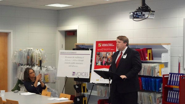 State Rep. Matt Fridy, R-Montevallo, speaks about Alabama's First Class Pre-K program at Meadow View Elementary School on April 20. (Reporter Photo/Emily Sparacino)