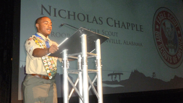 Eagle Scout Nicholas Chapple (Troop 588 of Wilsonville, Scoutmaster Don Langler) represented all Boy Scouts in Alabama and spoke at the American Values Luncheon sponsored by the Greater Alabama Council. (Contributed)