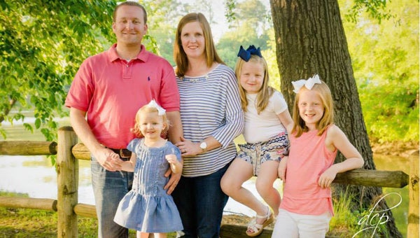 Pastor Josh Howell and his wife, Jamie, with their three girls Katie, 2, Lauren, 6, and Anna Beth, 8. (Contributed) 