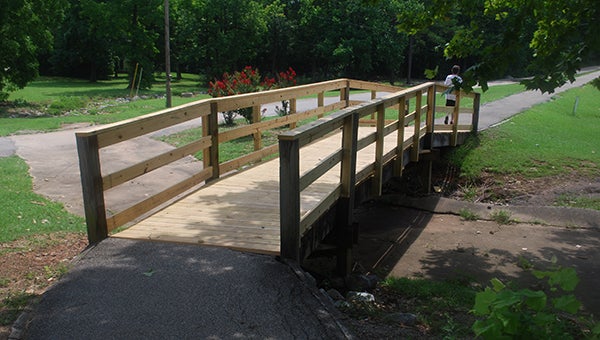 Pictured is one of the newly constructed bridges at Helena’s Joe Tucker Park. The bridges were replaced after the Helena City Council approved the project at the June 15 City Council meeting. (Reporter Photo/Graham Brooks)
