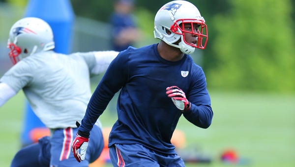 Brandon King, of Alabaster, goes through drills with the Patriots. (Courtesy of the New England Patriots/David Silverman)