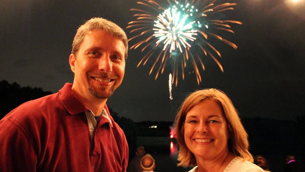 Pelham City Council President Rick Hayes and Pelham City Councilwoman Beth McMillan enjoy the fireworks in Pelham. (Contributed)