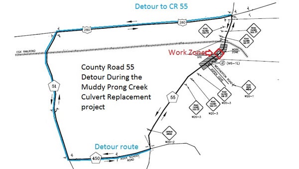 Beginning Monday, July 27, Shelby County 55 in Westover will be closed for construction. (Contributed)