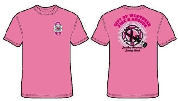 The Westover Fire Department is selling pink T-shirts to raise money for breast cancer research. (Contributed)