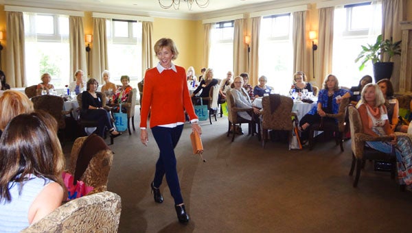 Martha Thompson models a fall outfit from J.McLaughlin during a fashion show at a Greystone Ladies Club meeting on Sept. 9. (Reporter Photo/Emily Sparacino)
