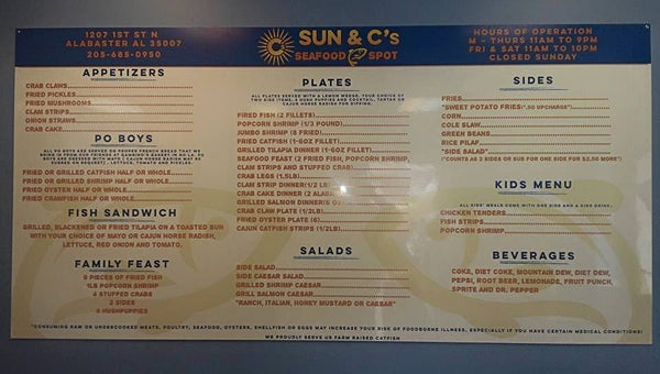 The Sun and C's Seafood Spot restaurant held its grand opening on Sept. 8. (Contributed)