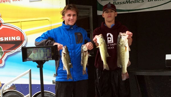 Jacob Drake (right) and Connor Walker competed in the Neely Henry Lake High School Tournament on Oct. 3 put on by the Alabama Bass Federation. Drake and Walker came in fifth out of 24 teams. (Contributed)
