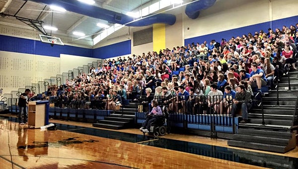 Champion of Choices Founder Marc Mero addresses a group of students during one of his motivational programs. Mero will visit Helena High School on Oct. 13. (Contributed)