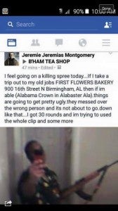 Jeremie Montgomery allegedly made this post to Facebook.com on Nov. 1. (Contributed)