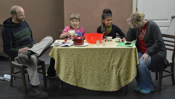 Actors in South City Theatre’s “The Best Christmas Pageant Ever” rehearse scenes from the upcoming show. (Reporter photo / Jessa Pease) 