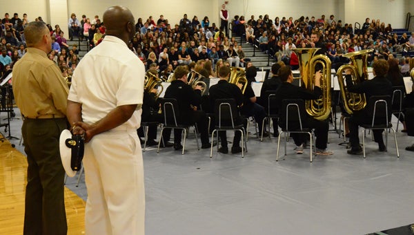 The Calera High School band plays patriotic songs to honor veterans at the Nov. 10 Veterans Day Ceremony. (Reporter photo / Jessa Pease) 