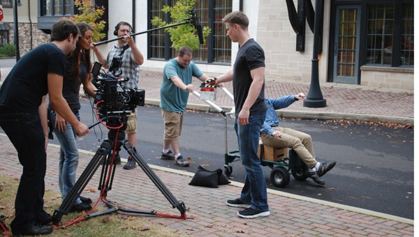 The Red Sky Studios crew films a commercial in Mt Laurel for the Doritos Crash the Super Bowl contest. (Reporter Photo / Molly Davidson)