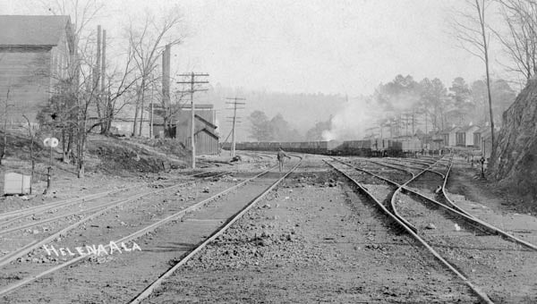 L&N Railroad Yard, circa 1900. Within a decade after the Civil War, the L&N absorbed the South and North Alabama Railroad to gain access to the rich mineral lands of the southern Cahaba coalfield. By 1890, the L&N had a large yard at Helena to service the nearby coal mines and adjacent rolling mill. (Contributed/City of Helena Museum)