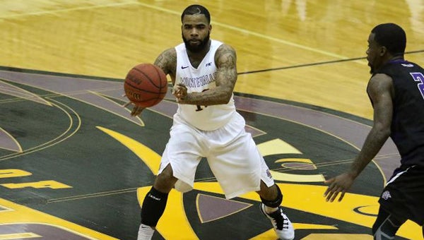 The University of Montevallo's Kevin Kelly finished with eight points, seven rebounds and six assists for the Falcons in a winning effort over Lander on Jan. 16. (Contributed)
