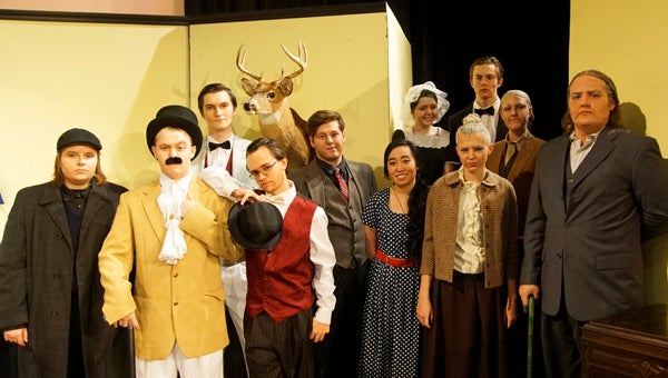 Photographed with Costello the Deer are actors Jonah Smith (as Philip Lombard), Michelle Le (as Vera Claythorne), Steven Dickson (William Henry Blore), John McCain (Judge Lawrence Wargrave), Mariah Hamrick (Emily Brent), Cana Brown (Arthur McKenzie), Austin Moon (Rogers), Emily DeCroes (Mrs. Rogers), Andrew Black (Anthony Marston), Ragan Forbes (Fred Narracott) and Brayden Watts (Dr. Armstrong). (Contributed)