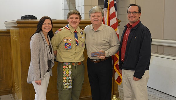 Helena High School senior Connor Romanowski was honored by the city of Helena on Jan. 25 for his contributions made to the city while obtaining his Eagle Scout rank. (Reporter Photo/Graham Brooks)