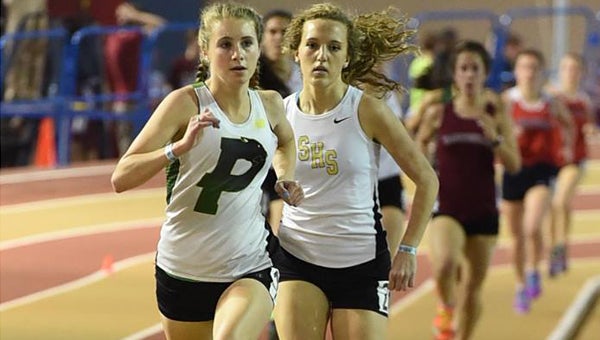 Mary Grace Strozier of Pelham placed first in the 800, 1,600 and 3,200-meter runs at the 6A AHSAA state indoor track and field championships as Pelham won the 6A title. (Contributed / Stephen Schumacher)