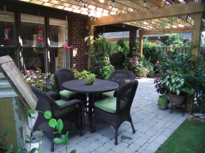 To give the patio area some shade, the team installed a pergola.