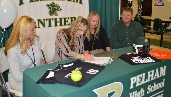 Pelham senior Alexis Eisenberg signs her National Letter of Intent to play softball for Georgia Gwinnett College. (Reporter photo / Jessa Pease) 