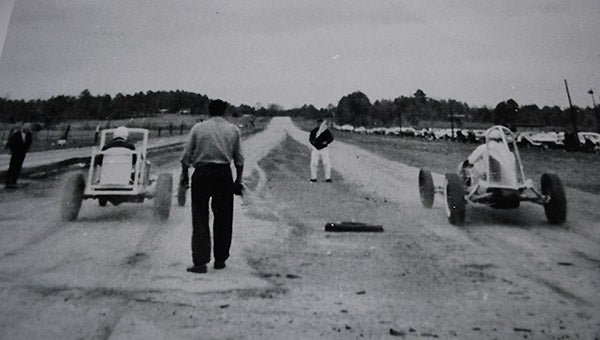 This photo depicts the Helena Drag Strip in the late 1950s before the track was paved. This is one of the many photos on display at the new drag strip exhibit at the Helena Museum. (Reporter Photo/Graham Brooks)