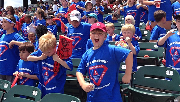 Alabaster City Schools campers at a Birmingham Barons baseball game during summer 2015. Camp staff plans to take this year’s campers to another Barons game. (Contributed)