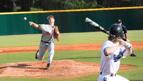Oak Mountain’s Gene Hurst pitched a complete game against Thompson on April 14, leading the Eagles to an 8-2 win, moving them to 2-2 in area play. (File)
