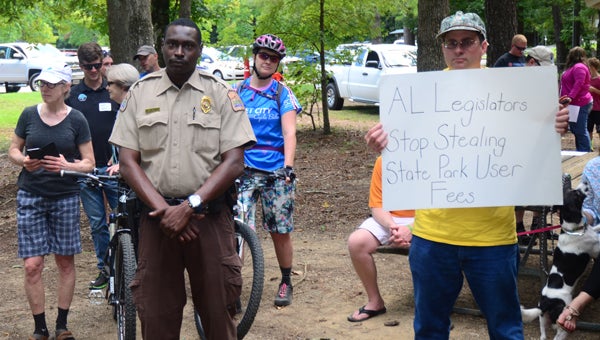 Supporters of the Alabama state parks attended a rally Sept. 12, 2015, to address transfers from state park funding to the general fund. A new bill would protect the park system’s funds from transfers if passed Nov. 8. (File)