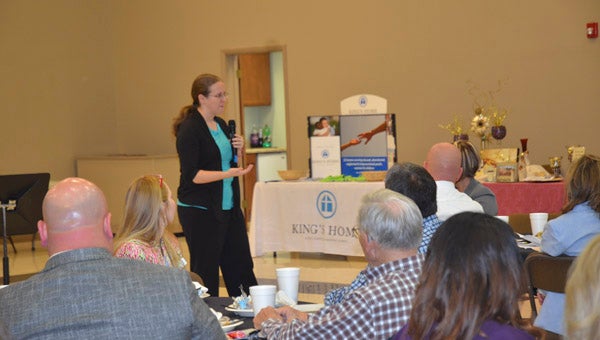 Lauren Hartin, president, CEO and co-founder of Blanket Fort Hope, talks to the South Shelby Chamber of Commerce about the organization's mission to help child trafficking victims and to prevent other children from becoming victims of human trafficking. (Reporter Photo/Emily Sparacino)
