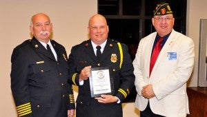 Capt. Chris Carpenter is named Firefighter of the Year at Post 555’s May 5 meeting. 