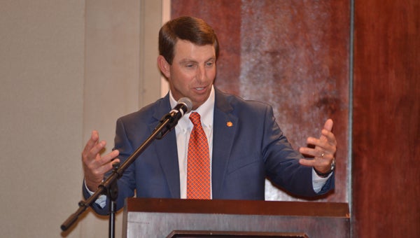 Pelham native and Clemson University head coach, Dabo Swinney, returned home to address attendees of the Making Miracles Luncheon benefitting Children’s Hospitals. (Reporter photo/Jessa Pease) 