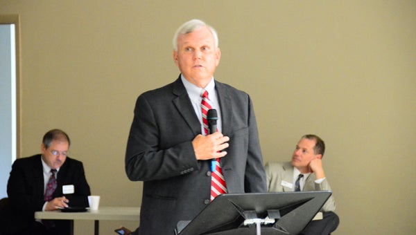 Shelby County Schools Superintendent Randy Fuller delivers a State of the Schools address to the South Shelby Chamber of Commerce at a June 2 luncheon. (Reporter Photo/Emily Sparacino)
