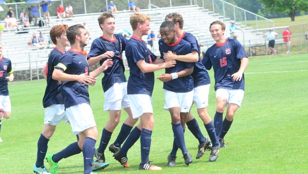 Oak Mountain’s Kennedy Davis (center), shown here in 2015, scored a goal for the North in the AHSAA North-South All-Star soccer game, helping lead the North to a 4-2 win. (File)