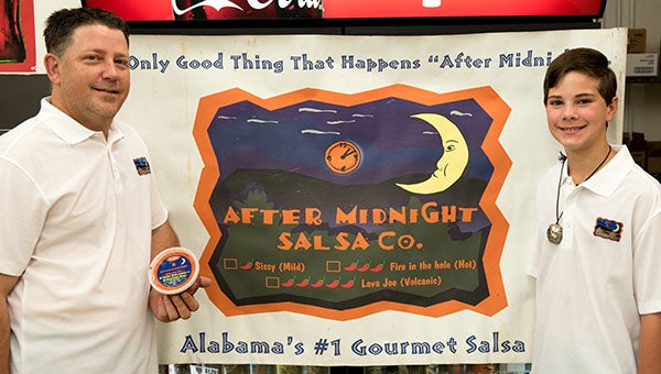 Helena resident Jimmy Brogden, left, started the After Midnight Salsa Co. four years ago. The company will begin selling salsa out of the Coosa Mart gas station in Helena beginning July 25. (Reporter Photo/Keith McCoy)