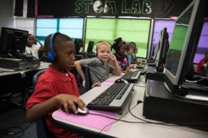 From left: Second graders Kamerson Williams and Micheal Dryden in Sonya Eggleston's Stemlab class.
