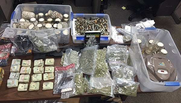 The Shelby County Drug Enforcement Task Force allegedly recovered 44 pounds of psychedelic mushrooms and more than 4 pounds of marijuana at an Alabaster residence on Aug. 11. (Contributed)