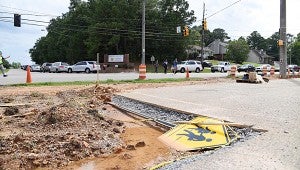 Once complete, the project will allow traffic on Warrior Drive to travel straight across Thompson Road into the parking lot. (Reporter Photo/Keith McCoy)
