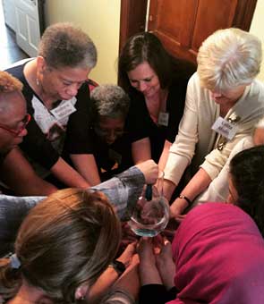 A group of volunteers with Forge Breast Cancer Survivor Center completes a training exercise.