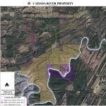 Cahaba River Park will include two sectors: a larger sector on the north side of the river and a sector on the south side of the river that will allow for motorized access. On the map, Shelby County property is shown in purple while Forever Wild property is shaded brown. (CONTRIBUTED)